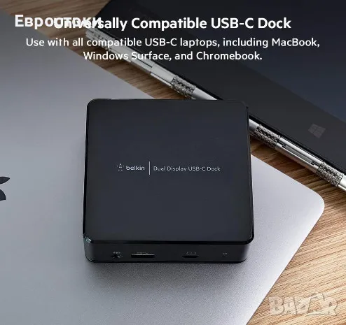 Докинг станция Belkin USB-C Dual Display, цвят: черно. Продукт без фирмена опаковка. Без забележки, снимка 4 - Други - 49593766