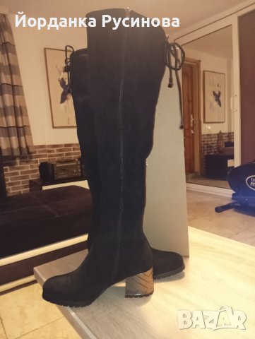 Намалям!Велурени чизми с ефектен ток,38 номер , снимка 3 - Дамски боти - 43272313