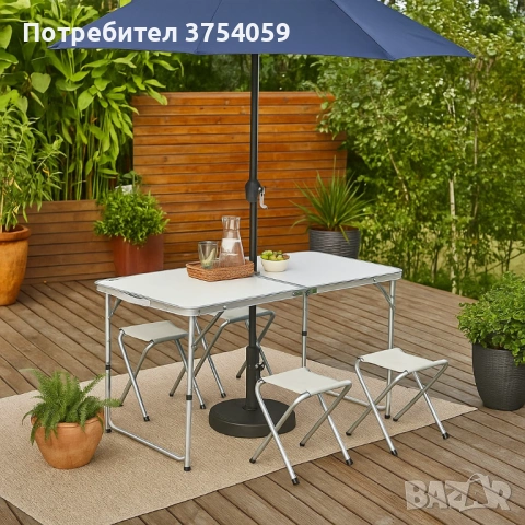 Комплект сгъваема алуминиева маса с 4 стола – идеален за къмпинг, двор и почивка, снимка 7 - Маси - 53079030