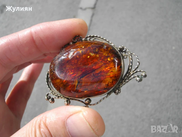 СТАРА ГОЛЯМА БРОШКА С КЕХЛИБАР , снимка 5 - Антикварни и старинни предмети - 51147498