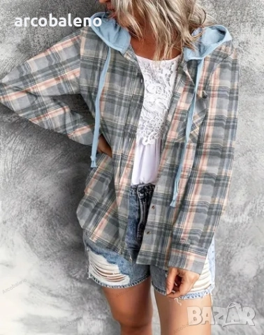 Дамска ежедневна риза-яке с качулка и копчета, 6цвята , снимка 3 - Якета - 51471201