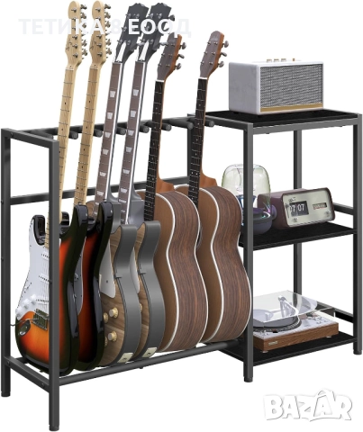 Стойка за 7 китари с 3 рафта за плочи, снимка 1