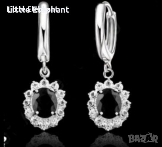 Сребърно колие с ланче,Сребърни висящи обеци с кристали,black/нов, снимка 2 - Колиета, медальони, синджири - 37963913