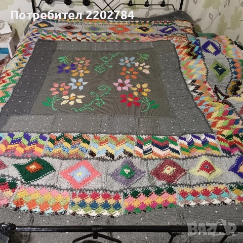 Ръчно плетена кувертюра,покривало,покривка за легло, снимка 6 - Покривки за легло - 52874369