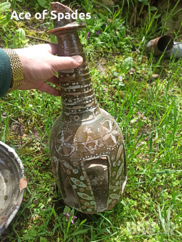 Голям Античен Стар Османски Турски Керамичен Свещник Печка  , снимка 6 - Антикварни и старинни предмети - 36309901