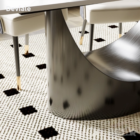 Модерна трапезна дизайнерска маса с керамичен плот и метална основа 160х90х75 см, снимка 6 - Маси - 52293538