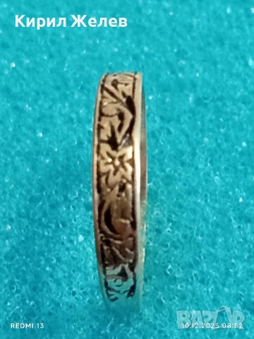 Красиво инкрустиран сребърен пръстен флорален мотив майстоска ръчна изработка 11471, снимка 3 - Пръстени - 52717403
