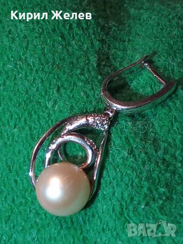 МАРКОВА СРЕБЪРНА ПЕРЛЕНА ОБЕЦА СРЕБРО S 925 с БЯЛА ПОЗЛАТА и ГОЛЯМА ЕСТЕСТВЕНА БЯЛА ПЕРЛА 26464, снимка 2 - Обеци - 43308175