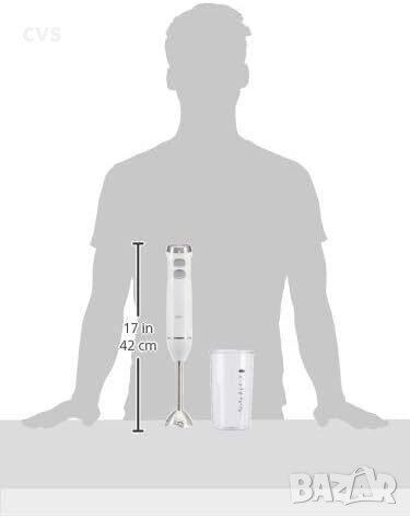 Ръчен блендер Amazon Basics MJ-BH6001W, Мерителна чаша, Променлива скорост, 600 W, снимка 3 - Чопъри и пасатори - 43725173