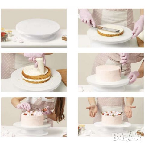 Въртяща се плоча + 3 шпатули за декорация на торта