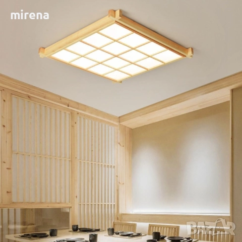 Дървен полилей ЛЕД LED, японски стил, квадратна, дистанционно 216, снимка 6 - Лампи за таван - 51536467