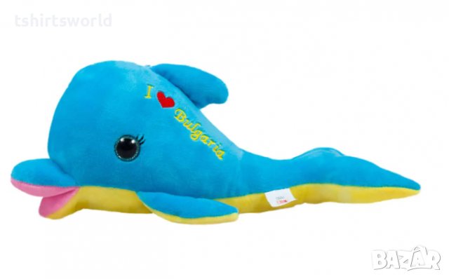 Нов голям плюшен делфин „I love Bulgaria“ в синьо със звук