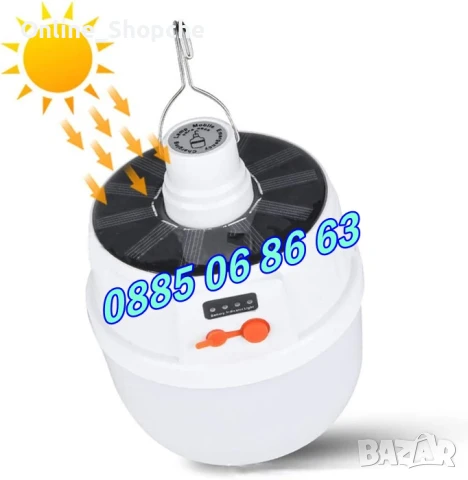 Соларна LED лампа, къмпинг лампа, фенер с кука за закачане, соларна къмпинг лампа JD-2022