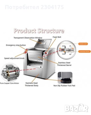 Тестомесачка Месобъркачка хоризонтална шнекова 25 килограма 1800 лв., снимка 2 - Обзавеждане на кухня - 43567555