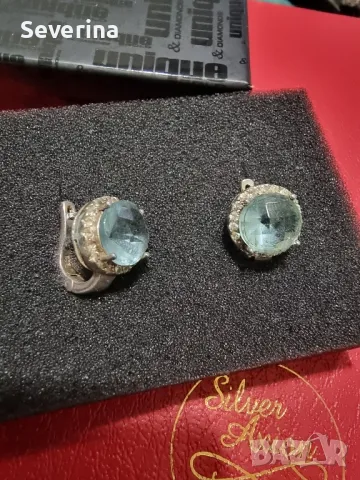 Нови,сребърни, масивни обеци със светлосин камък , снимка 4 - Обеци - 49041571