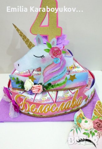 Картонена торта и пинята Еднорог , снимка 16 - Други - 24519529