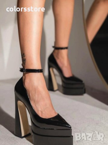 Обувки на ток - черен лак - VT2