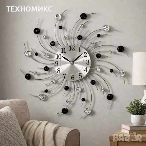 Стенен часовник с кристали , 50 см, Кварцов механизъм, Безшумен, снимка 8 - Декорация за дома - 53585342