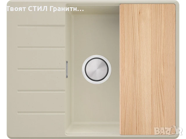 Бежава кухненска гранитна мивка Копенхаген 50 Top 620х500, снимка 8 - Мивки - 51299478