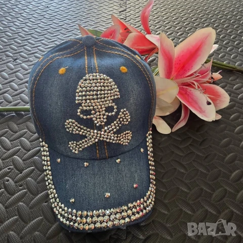 шапки с козирка деним с камъни , снимка 2 - Шапки - 51318486