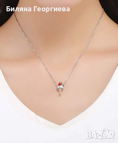 Сребърен талисман за гривна Пандора Чаша вино Модел 089, снимка 3 - Гривни - 43464763