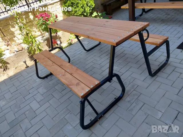 Маси и пейки от масив с метални крака , снимка 4 - Градински мебели, декорация  - 49637116