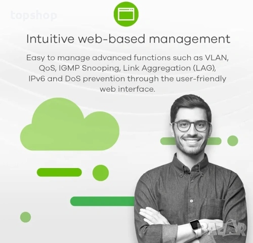 Zyxel GS1900-24E – 24-портов Гигабитов Smart Managed Суич (Безвентилаторен) ​, снимка 5 - Суичове - 53558966