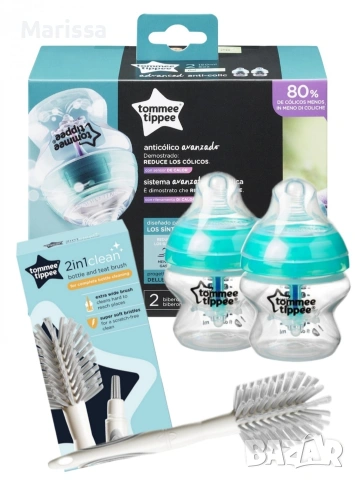2 Шишета Advanced Anti-colic Tommee Tippee 150 мл + четка за почистване