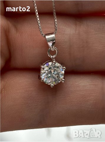 Сребърнo Колие S925 с Платинено покритие и камък Мойсанит - 4 карата!, снимка 2 - Колиета, медальони, синджири - 37370483