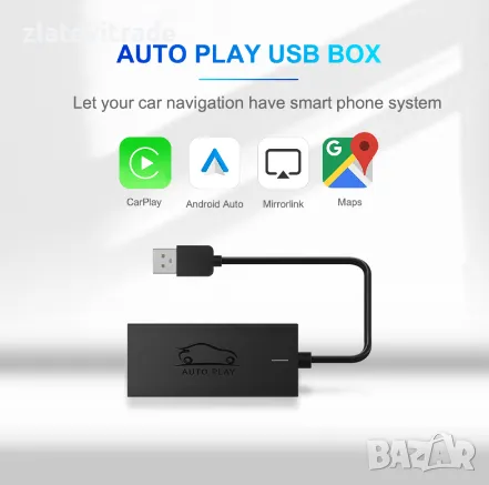 БЕЗЖИЧЕН CARPLAY AUTO USB BOX, 204, снимка 2 - Друга електроника - 47504081