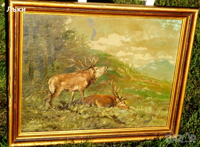 Стара маслена картина Елен,Сърни,победител,подпис. 