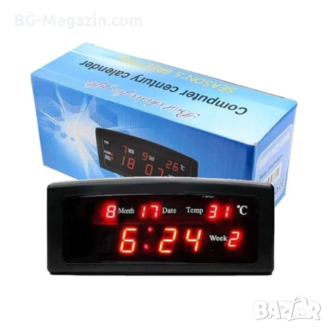 Голям LED дигитален настолен часовник с термометър дата за стая офис електронен температура спалня, снимка 2 - Други - 51038290