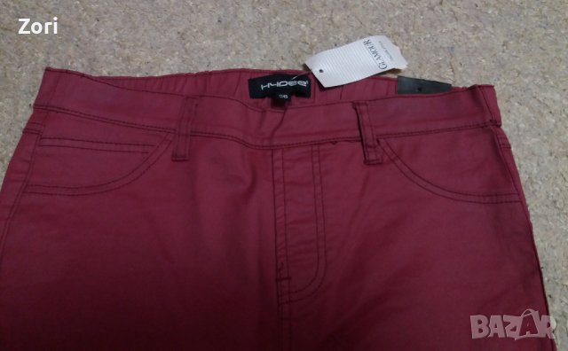 Клин-панталон в червено, имитиращ кожа , снимка 2 - Клинове - 38277233