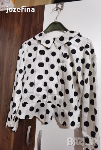 Дамска винтижд риза сатен бяла на черни точки, снимка 2 - Ризи - 43329869