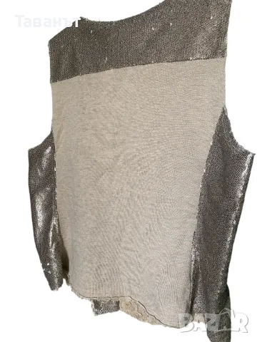 Ефектен елек с дантела и пайети Cream, снимка 2 - Елеци - 47658013