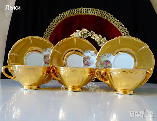 Чаша с чиния баварски порцелан,злато,картина на Фрагонар. , снимка 2 - Антикварни и старинни предмети - 52267579