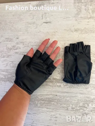 Черни дамски кожени ръкавици с изрязани пръсти 🖤, снимка 2 - Ръкавици - 47854169