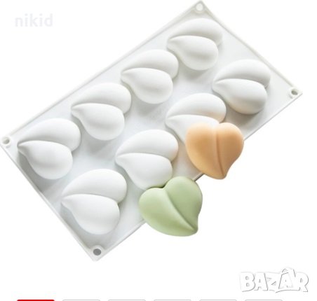 3D  8 обли едри сърца сърце с резка силиконов молд форма бонбони фондан шоколад  гипс сапун