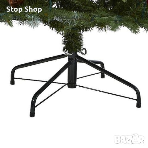 Коледна Елха зелена с бели връхчета, шишарки и червени плодове 150 см. метална стойка, снимка 4 - Декорация за дома - 38416601