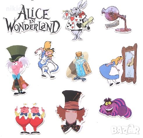 60 бр Алиса в Страната на Чудесата самозалепващи лепенки стикери за украса декор картонена торта и д, снимка 2 - Други - 26330533
