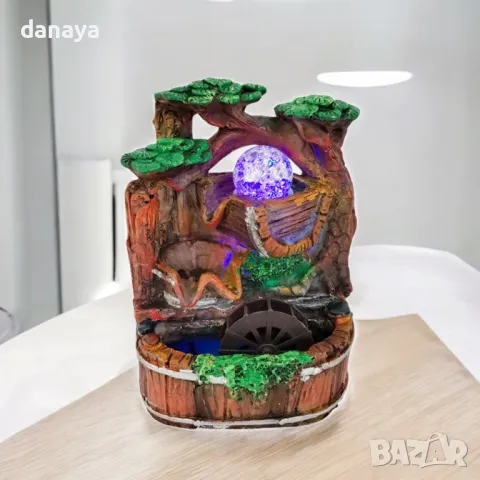 5548 Декоративен воден фонтан с водно колело водопад на ток с Led светлини, 20x16cm