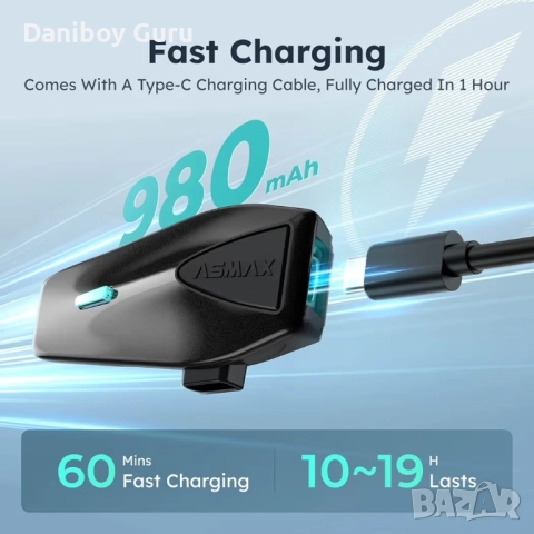 Asmax S1 Мотоциклет Bluetooth интерком с 3 режима на интерком, Mesh комуникация за 8, снимка 6 - Bluetooth слушалки - 52465468