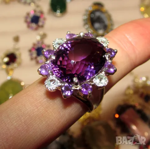 925 сребърен привлекателен пръстен с аметист 18 карата 18x14мм, тегло 11гр. подходящ за подарък, снимка 6 - Подаръци за жени - 49214943