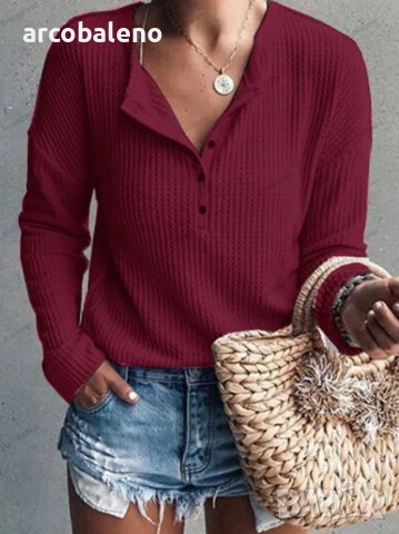 Дамска едноцветна тениска с дълги ръкави и обло деколте, 9цвята, снимка 8 - Тениски - 43356204