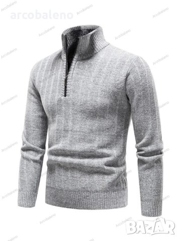 Мъжки ежедневен пуловер с V-образно деколте и цип със стояща яка, 3цвята - 023, снимка 9 - Пуловери - 43148208