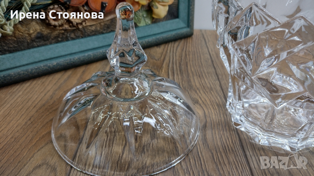 Голяма захарница или бонбониера с капак, кристалин., снимка 8 - Декорация за дома - 44872928