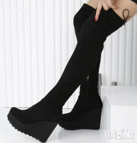 Ботуши на платформа - черен велур - 1906