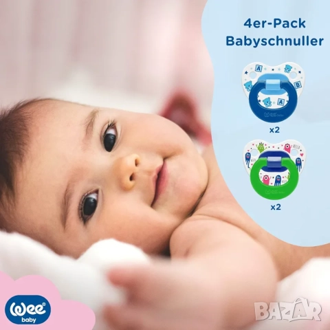 Бебешка ортодонтска залъгалка Wee Baby (4 броя), снимка 2 - Прибори, съдове, шишета и биберони - 51852173
