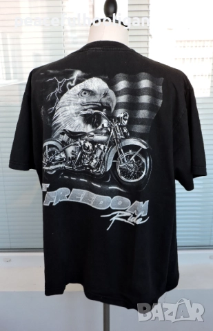 Let The Freedom Ride Mens Vintage American Motorcycle T-Shirt Size 2XL, снимка 7 - Тениски - 52431283