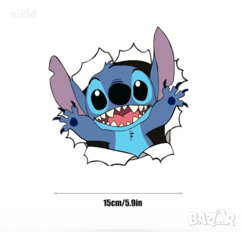 Стич Stitch излиза от стена лепенка за автомобил кола Авто стикер, снимка 2 - Аксесоари и консумативи - 50588203